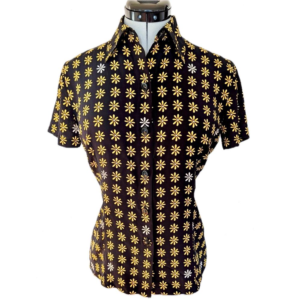 ISTANTE by VERSACE Vintage 1996 Iconic Daisy Print Silk Top Runway Adjacent, 42